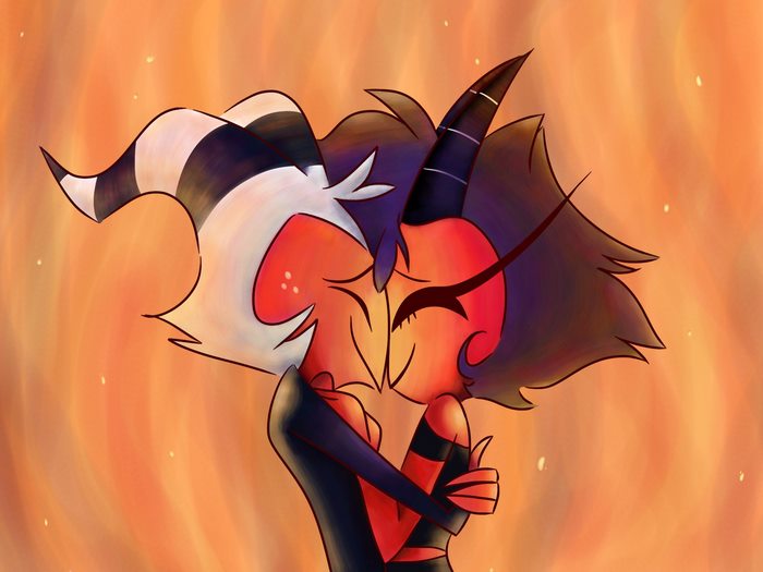 Millie and Moxxie from Helluva Boss Embrace