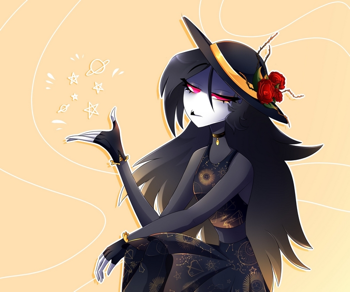 Octavia (Helluva Boss) with stars and planets