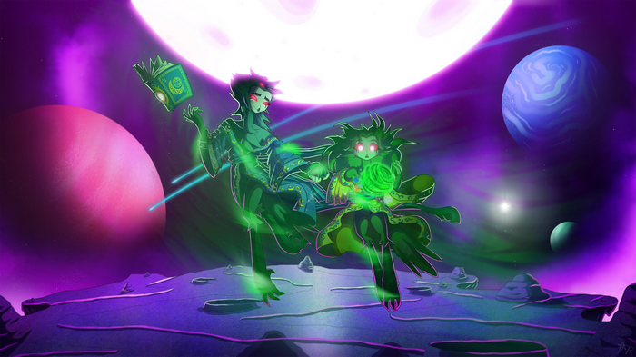 Helluva Boss Characters Stolas and Octavia in Space