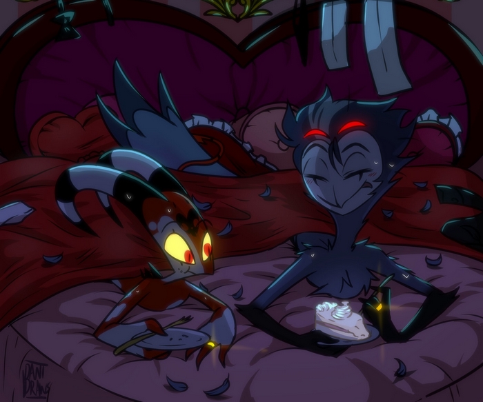 Stolas and Blitzo Sharing Cake in Helluva Boss
