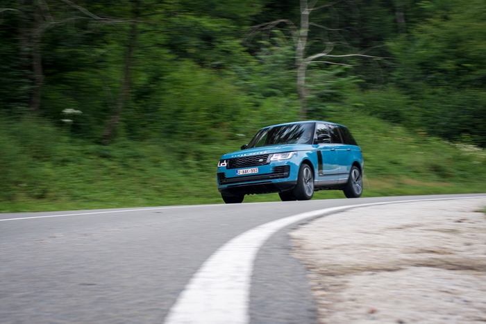 Blue Range Rover Autobiography "Fifty" SUV in motion