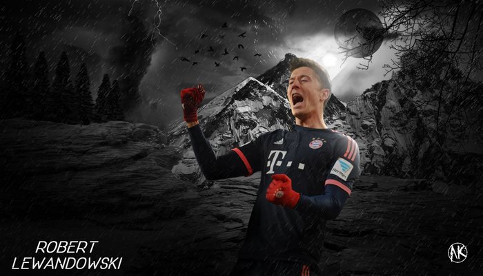 Robert Lewandowski Celebrates Goal in Bayern Munich Kit