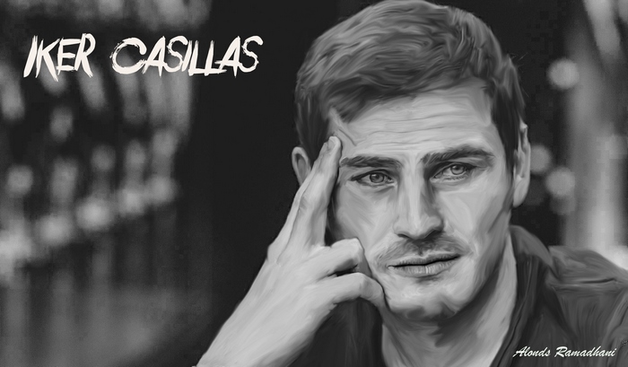 Iker Casillas thoughtful black and white portrait