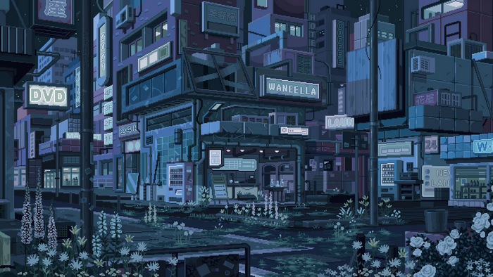 Overgrown Night City Pixel Art