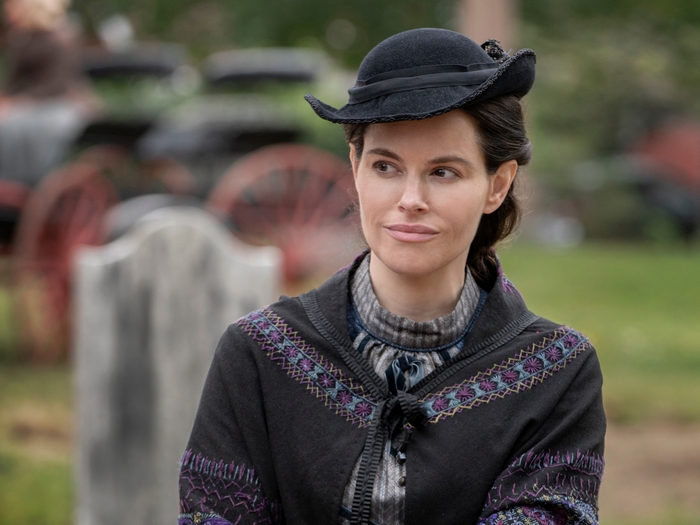 Emily Hampshire in Chapelwaite period attire