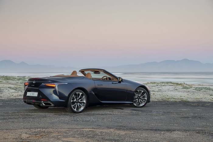 Lexus LC 500 Luxury Cabriolet by the ocean at dusk