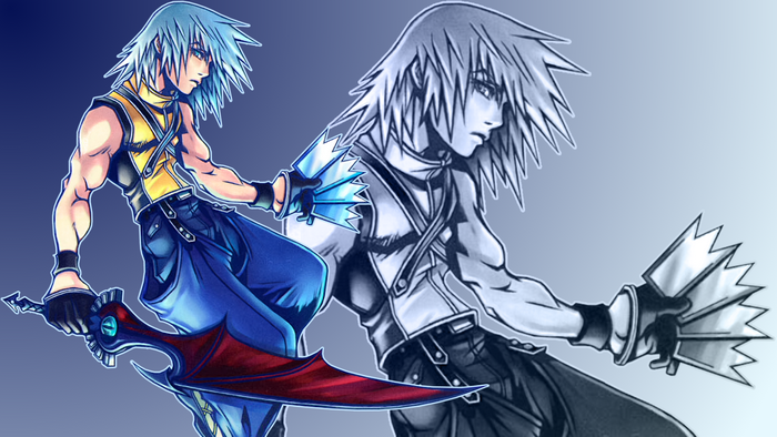 Riku Kingdom Hearts: Colored and Grayscale Art