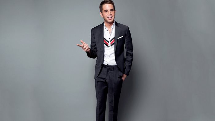 Ben Platt in a stylish suit and patterned shirt