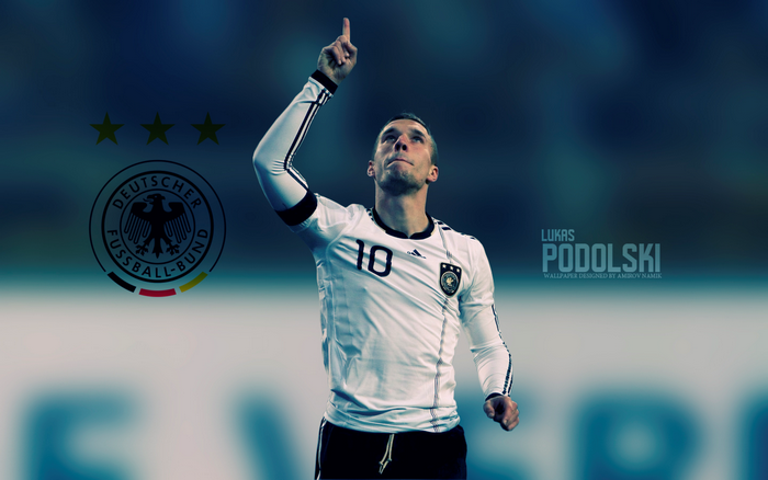 Lukas Podolski celebrates for Germany National Football Team