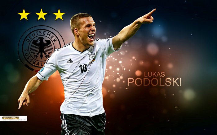 Lukas Podolski celebrates for Germany national football team