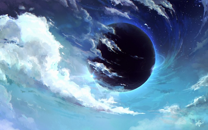 Glowing Black Hole Amidst Swirling Cosmic Clouds