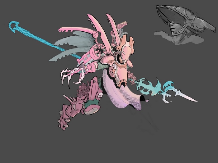 Sci-Fi Pink and Teal Cyborg Mech Design