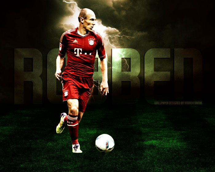 Arjen Robben playing for FC Bayern Munich with lightning