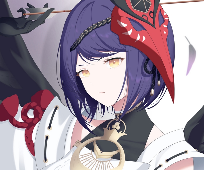 Kujou Sara with red mask and arrow