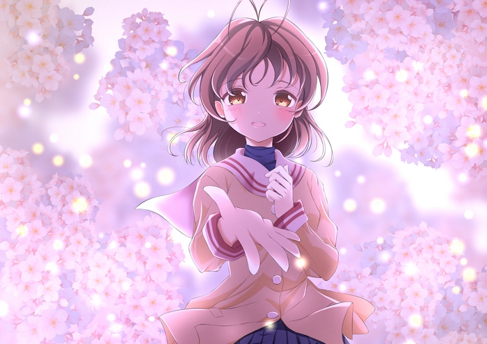 Nagisa Furukawa reaching out among cherry blossoms