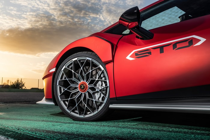 Red Lamborghini Huracán STO Supercar at Sunset