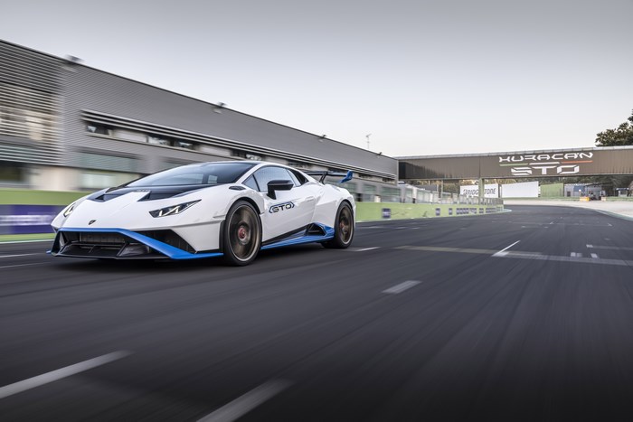Lamborghini Huracán STO supercar speeding on track