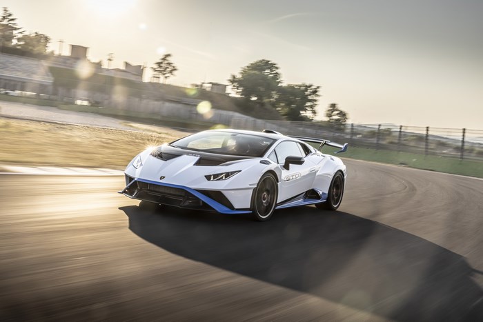 White Lamborghini Huracán STO 4K on track