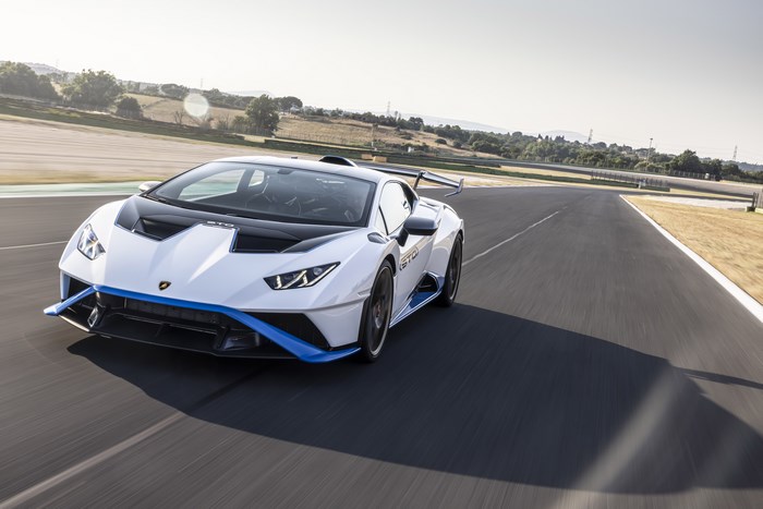 Lamborghini Huracán STO supercar speeding on track