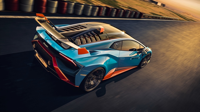 Lamborghini Huracán STO Supercar on Race Track Sunset 4K