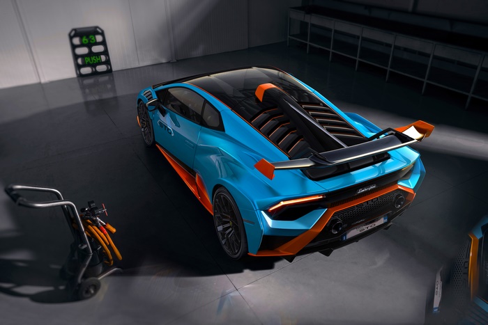 Blue and Orange Lamborghini Huracán STO Supercar 4K