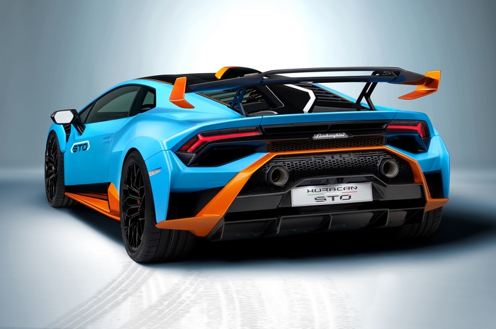 Blue and Orange Lamborghini Huracán STO Supercar