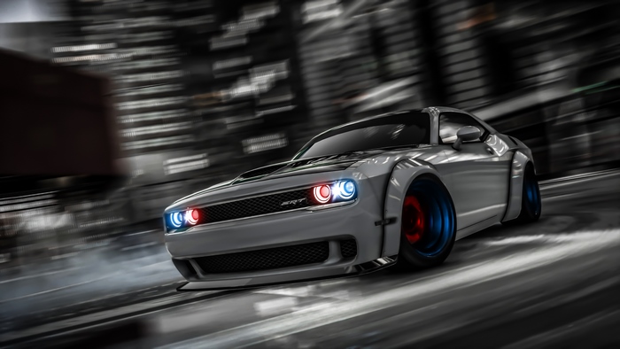 Dodge Challenger SRT with red blue lights, GTA V 4K