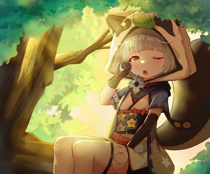 Sayu from Genshin Impact Resting in Forest
