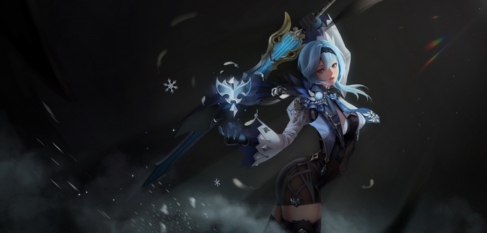 Eula (Genshin Impact) wielding her icy greatsword