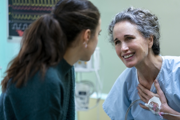 Andie MacDowell and Margaret Qualley share a moment in Maid