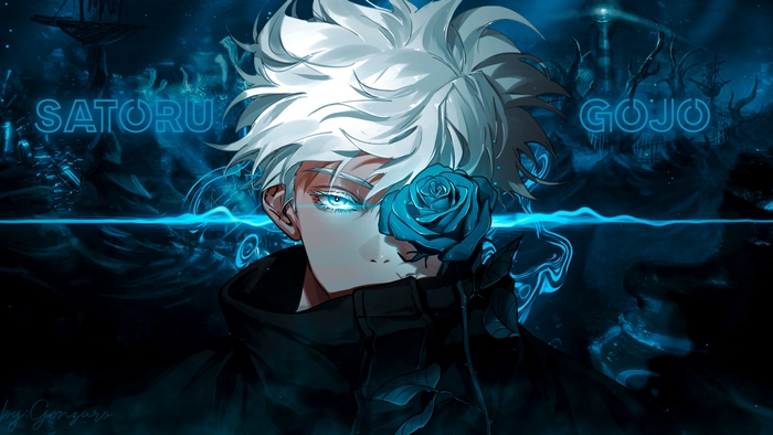 Satoru Gojo with Blue Rose Illustration