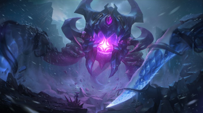 Vel'Koz's icy emergence in the Freljord, observed by Lissandra