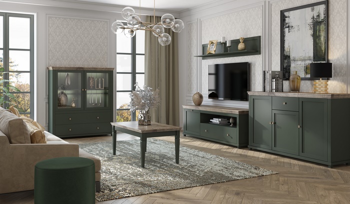 Elegant Living Room Interior with Green Furniture