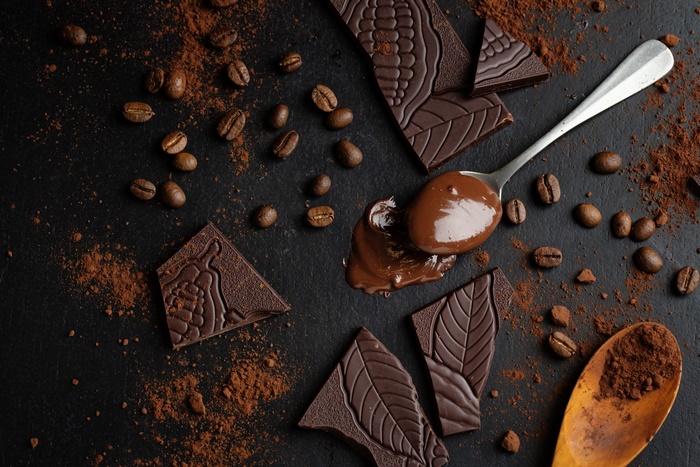 Dark Chocolate and Coffee Beans Still Life