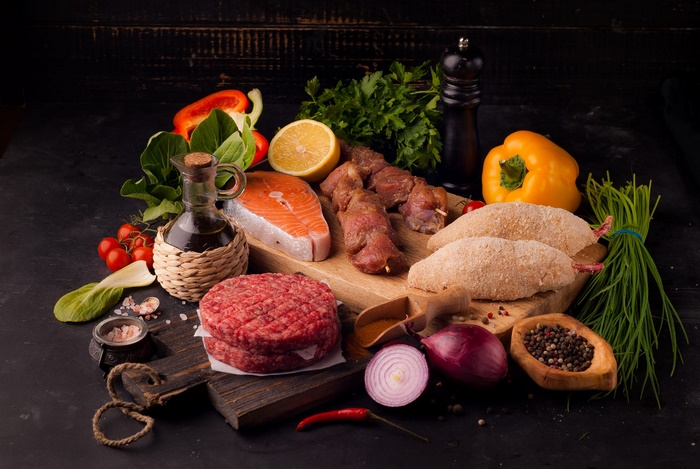 Still Life of Raw Meats, Fish, and Fresh Ingredients