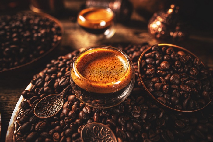 Rich Espresso with Roasted Coffee Beans