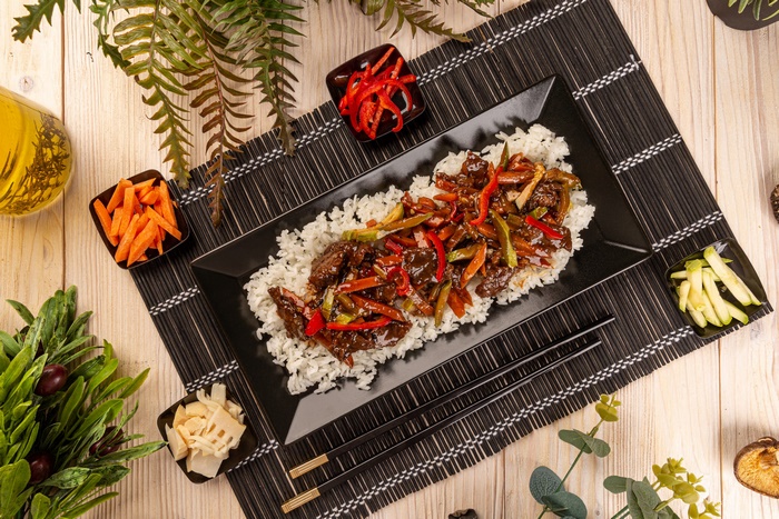 Asian Beef Stir-fry with Rice Still Life