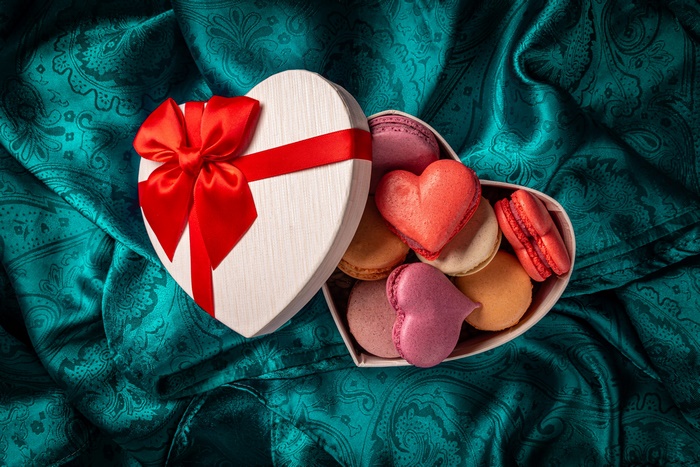 Heart-Shaped Macarons in a Gift Box