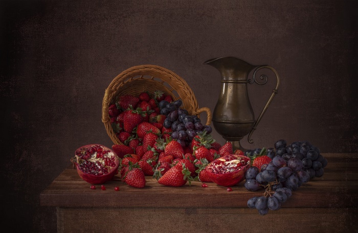 Abundant Still Life with Berries, Grapes, and Pomegranates