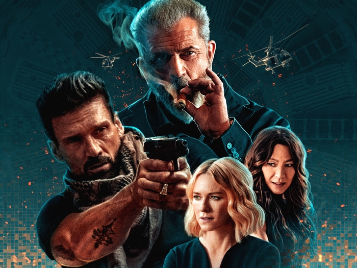 Boss Level movie poster with Mel Gibson and cast