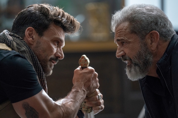 Frank Grillo and Mel Gibson in Boss Level