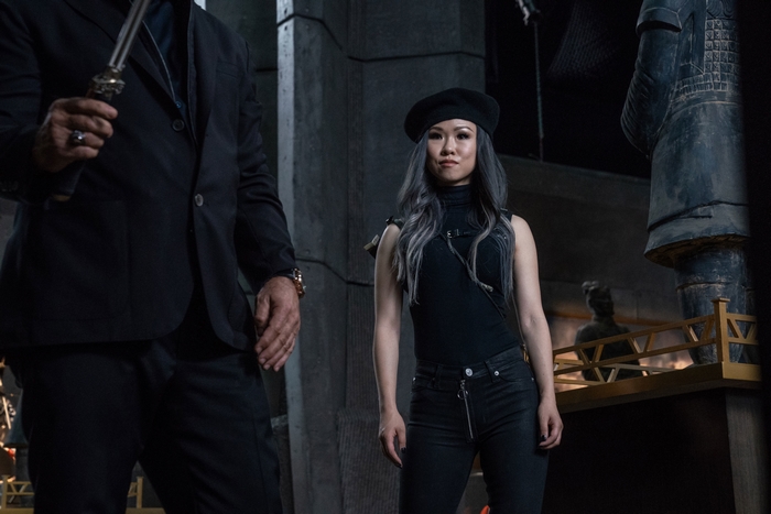 Selina Lo and man with dagger in Boss Level