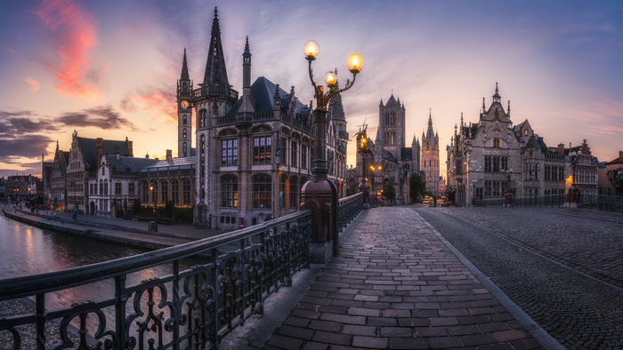 Ghent, Belgium: Picturesque city at sunset