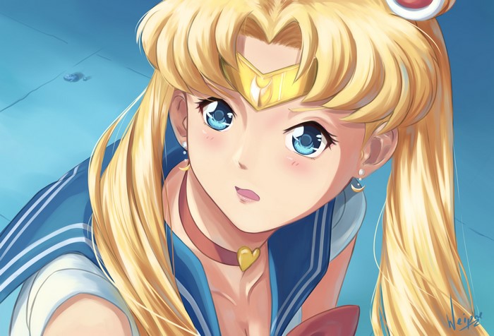 Sailor Moon Usagi Tsukino with blonde hair and blue eyes
