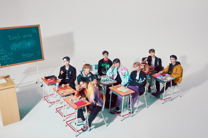 Stray Kids K-Pop boy band in a classroom setting