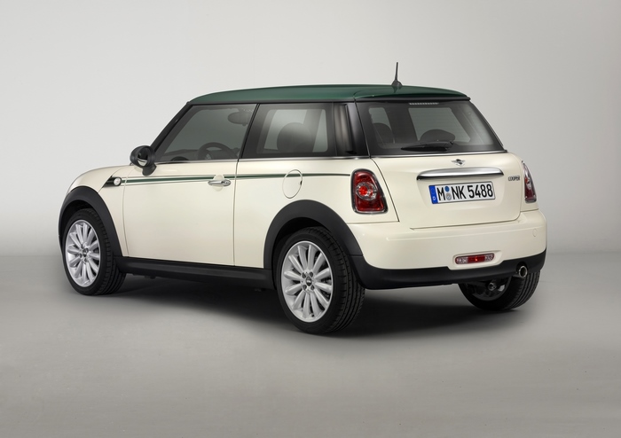 White Mini Cooper Green Park with green roof