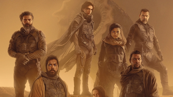 Dune (2021) main cast in desert