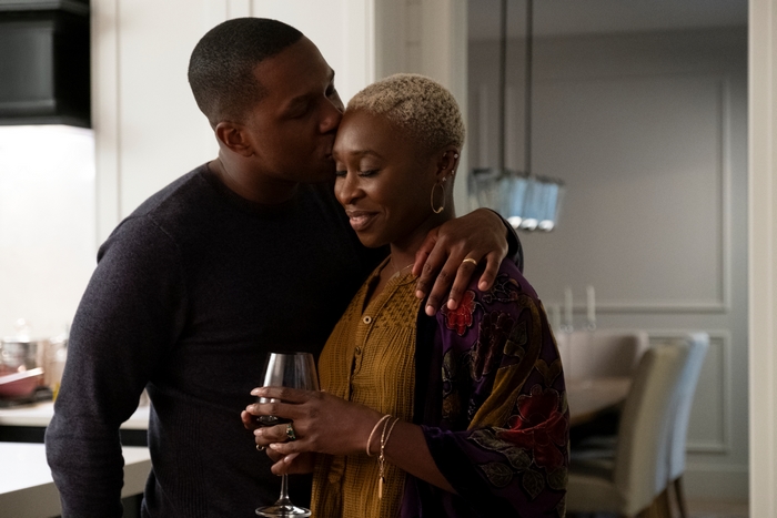 Leslie Odom Jr. kisses Cynthia Erivo in Needle In A Timestack