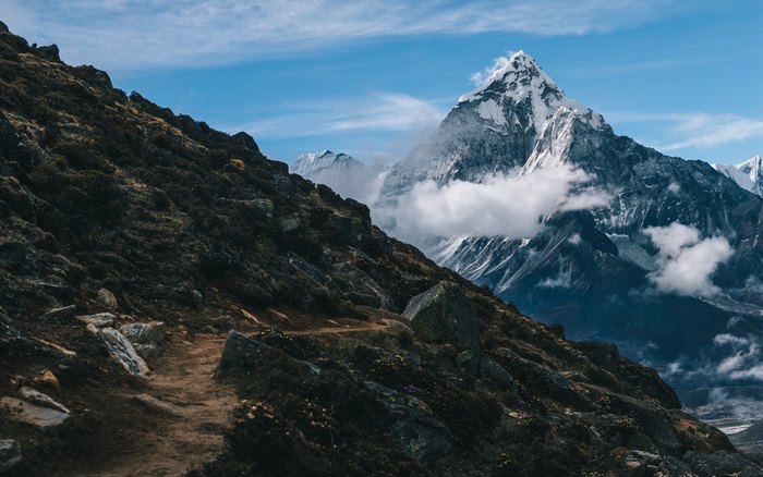 Majestic Snow-Capped Mountain Peak and Path