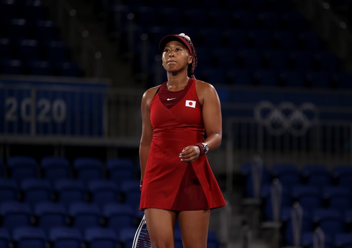 Naomi Osaka in red at the Tokyo Olympics